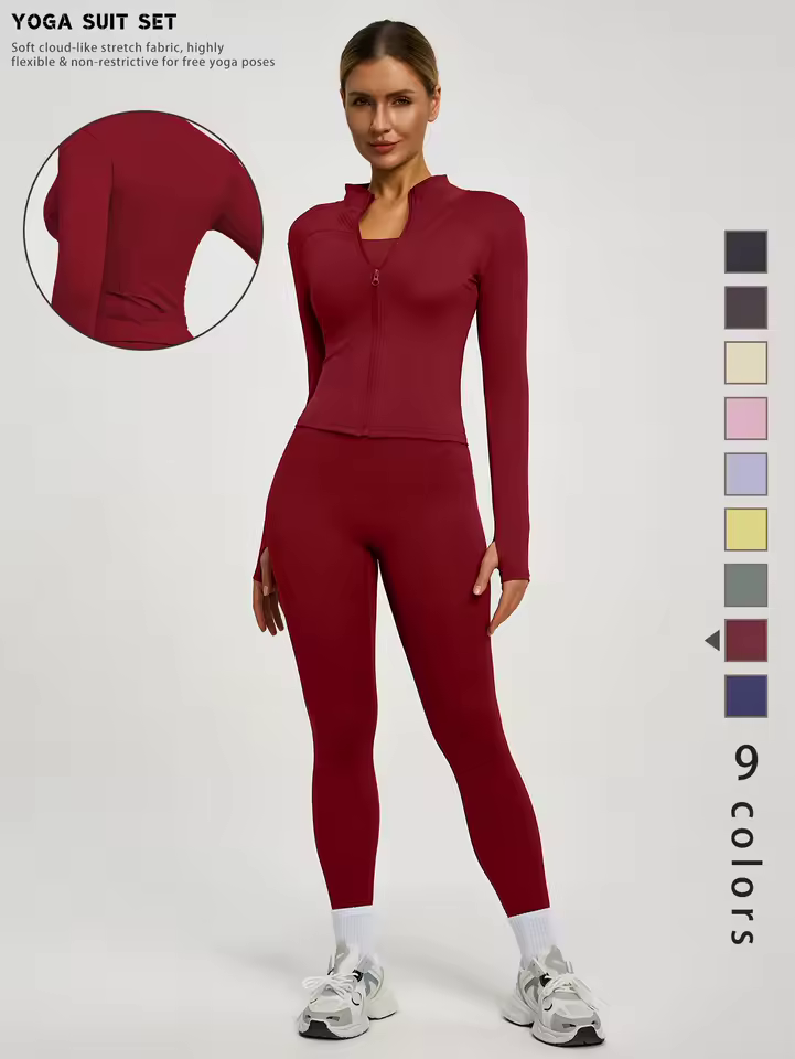 FitFemme Yoga Suit — Burgundy Red